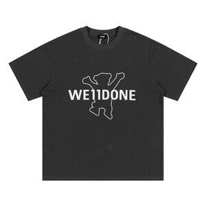 We11done Bear Print Letter Grey Short-Sleeved Shirt